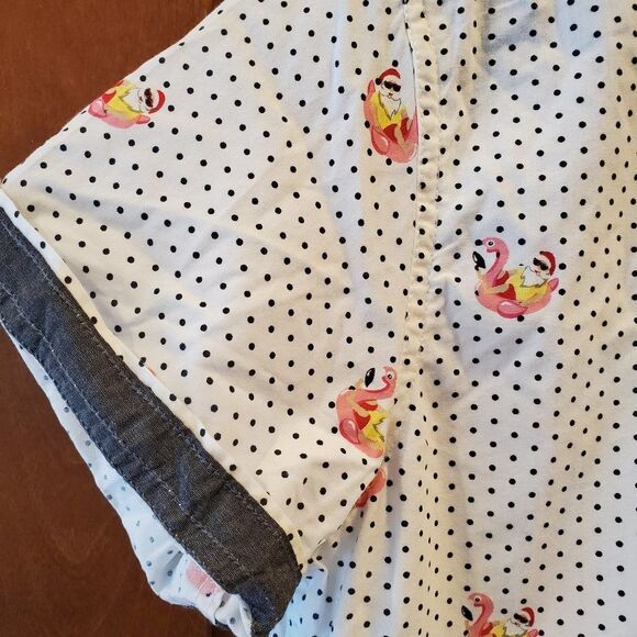 New No Tags Free Planet Polka Dots Santa riding Flamingo Shirt Mens Size M - Picture 3 of 4